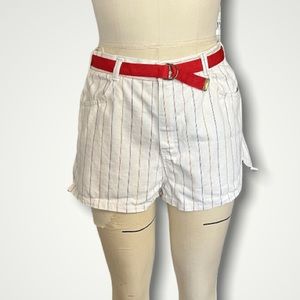 Vintage stripe denim shorts white with red belt size 8